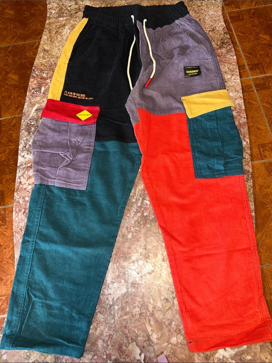 Coursemys Pants - Multicolor Corduroy Patchwork Colorblock pants Women's